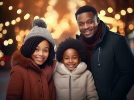 a africano americano família goza a comemorar Natal véspera juntos ai generativo foto