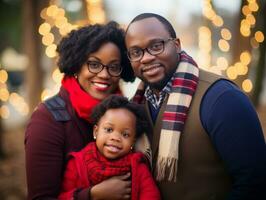 a africano americano família goza a comemorar Natal véspera juntos ai generativo foto