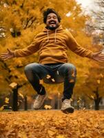 foto do emocional dinâmico pose mexicano homem dentro outono ai generativo