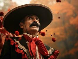 foto do emocional dinâmico pose mexicano homem dentro outono ai generativo