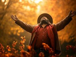 foto do emocional dinâmico pose mexicano homem dentro outono ai generativo