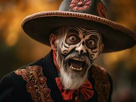 foto do emocional dinâmico pose mexicano homem dentro outono ai generativo