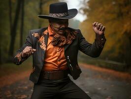 foto do emocional dinâmico pose mexicano homem dentro outono ai generativo