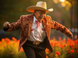 foto do emocional dinâmico pose mexicano homem dentro outono ai generativo