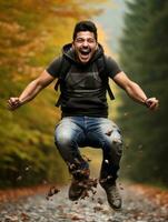foto do emocional dinâmico pose mexicano homem dentro outono ai generativo