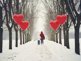 amoroso casal é desfrutando uma romântico inverno dia ai generativo foto