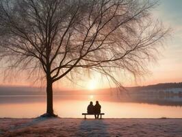 amoroso casal é desfrutando uma romântico inverno dia ai generativo foto