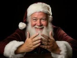 homem vestido Como santa claus dentro brincalhão pose em sólido fundo ai generativo foto