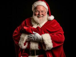 homem vestido Como santa claus dentro brincalhão pose em sólido fundo ai generativo foto