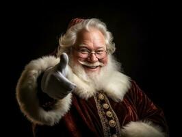 homem vestido Como santa claus dentro brincalhão pose em sólido fundo ai generativo foto