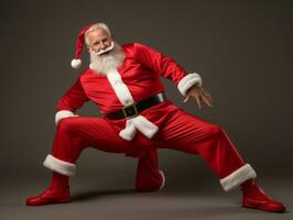 homem vestido Como santa claus dentro brincalhão pose em sólido fundo ai generativo foto