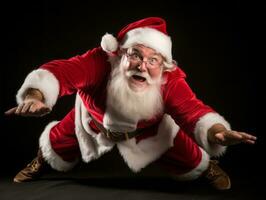 homem vestido Como santa claus dentro brincalhão pose em sólido fundo ai generativo foto