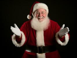 homem vestido Como santa claus dentro brincalhão pose em sólido fundo ai generativo foto