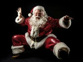 homem vestido Como santa claus dentro brincalhão pose em sólido fundo ai generativo foto