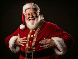 homem vestido Como santa claus dentro brincalhão pose em sólido fundo ai generativo foto