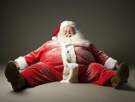 homem vestido Como santa claus dentro brincalhão pose em sólido fundo ai generativo foto