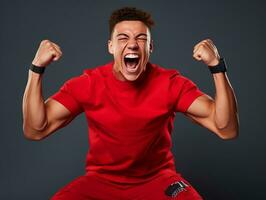 jovem bonito homem emocional gestos em sólido fundo ai generativo foto