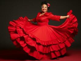 40. ano velho mexicano mulher dentro brincalhão pose em sólido fundo ai generativo foto