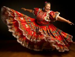 40. ano velho mexicano mulher dentro brincalhão pose em sólido fundo ai generativo foto