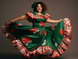 40. ano velho mexicano mulher dentro brincalhão pose em sólido fundo ai generativo foto