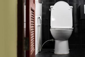 vaso sanitário branco em um banheiro de uma casa particular foto