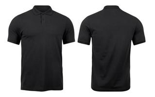 maquete de camisas pólo pretas frente e verso usado como modelo de design, isolado no fundo branco com traçado de recorte. foto