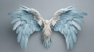 ai generativo delicado azul fundo com branco lindo anjo asas ou pássaros fechar-se com suave foco foto