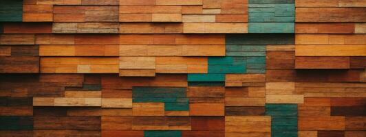 madeira envelhecido arte arquitetura textura abstrato quadra pilha em a parede para fundo, abstrato colorida madeira textura para pano de fundo.. ai gerado foto