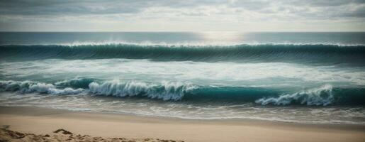 lindo arenoso de praia e suave azul oceano aceno. ai gerado foto