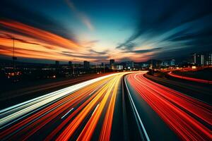 Tempo lapso fotografia do veículo luzes em a ponte às noite dentro cidade foto