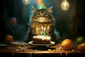 festivo gato aniversário. gerar ai foto