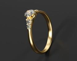 anel de diamante de ouro isolado no fundo preto, renderização em 3d.