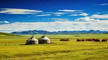 viagem mongol yurts tradicional ai gerado foto