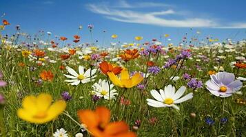 lindo pradaria flores silvestres flores silvestres ai gerado foto