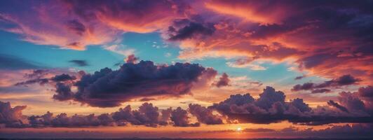 fundo do colorida céu conceito dramático pôr do sol com crepúsculo cor céu e nuvens. ai gerado foto