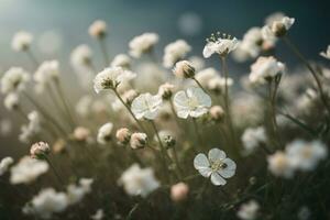 Gypsophila seco pequeno branco flores luz macro. ai gerado foto