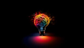 cerebral iluminação - União do mente e criatividade dentro a luminária do pensamento. brilhante ideação - luz seu mente com Inovativa Ideias generativo ai, foto