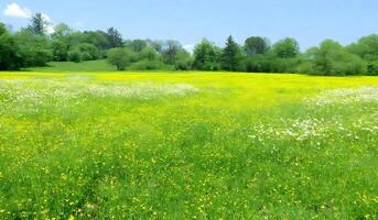 lindo verde campo com flores silvestres. ai generativo foto