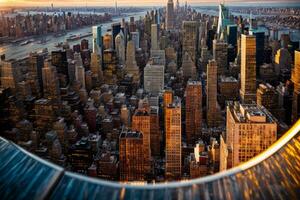 pôr do sol Visão do Novo Iorque cidade olhando sobre Midtown Manhattan. ai gerado foto