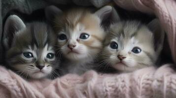 uma grupo do adorável gatinhos acariciado acima juntos foto