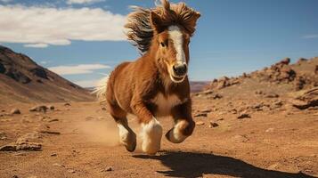 uma mini pónei cavalo corrida sobre a deserto foto