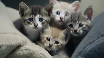 uma grupo do adorável gatinhos acariciado acima juntos foto