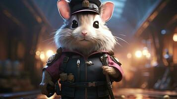 hamster determinado policial, digital arte ilustração, generativo ai foto