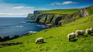 mar irlandês costeiro campo ai gerado foto