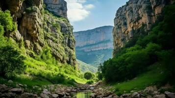 cênico desfiladeiro panorama montanha ai gerado foto