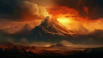 natureza vulcânico cume montanhas ai gerado foto