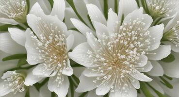 ai gerado. ai generativo - delicado beleza do pequeno branco flores revelado através macro lente Magia foto