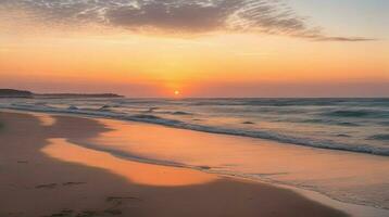 ai gerado. ai generativo - sussurros do pôr do sol - tranquilo costeiro retiro dourado hora foto