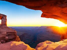 mesa arco panorama às nascer do sol Canyonlands nacional parque foto