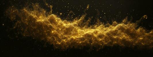 abstrato Magia ouro poeira fundo sobre Preto. lindo dourado arte panorâmico fundo. ai gerado foto